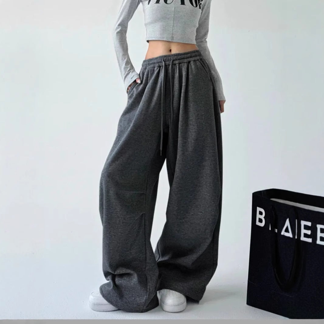 Damen nan weite taillenhohe Loungehose aus weichem Baumwollmix mit Tunnelzug und Seitentaschen Drune