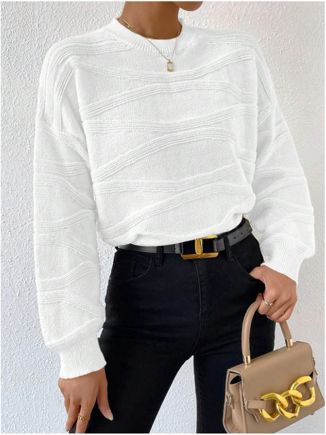 Damen extravagantes Strickoberteil mit modischem Wellenmuster Drune