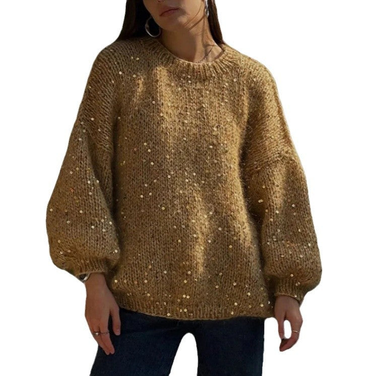 Damen Glitzernder Strickpullover mit weitem Schnitt und eleganten Akzenten Drune