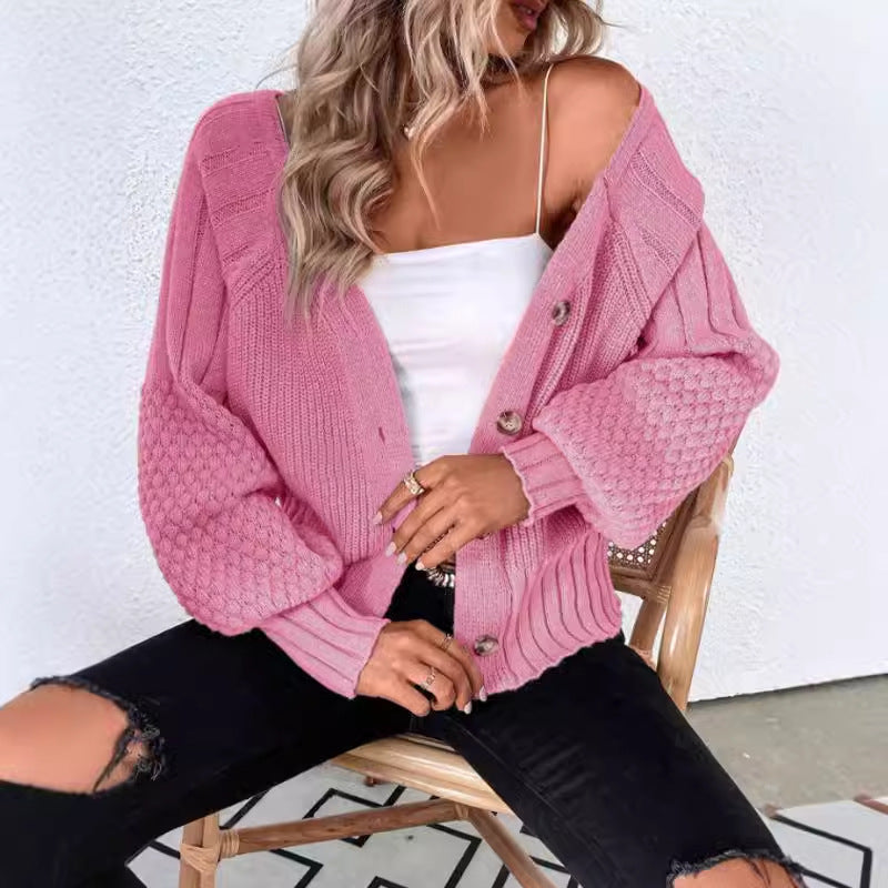 Damen Grobstrickcardigan mit knöpfbaren Details und strukturierten Ärmeln Drune