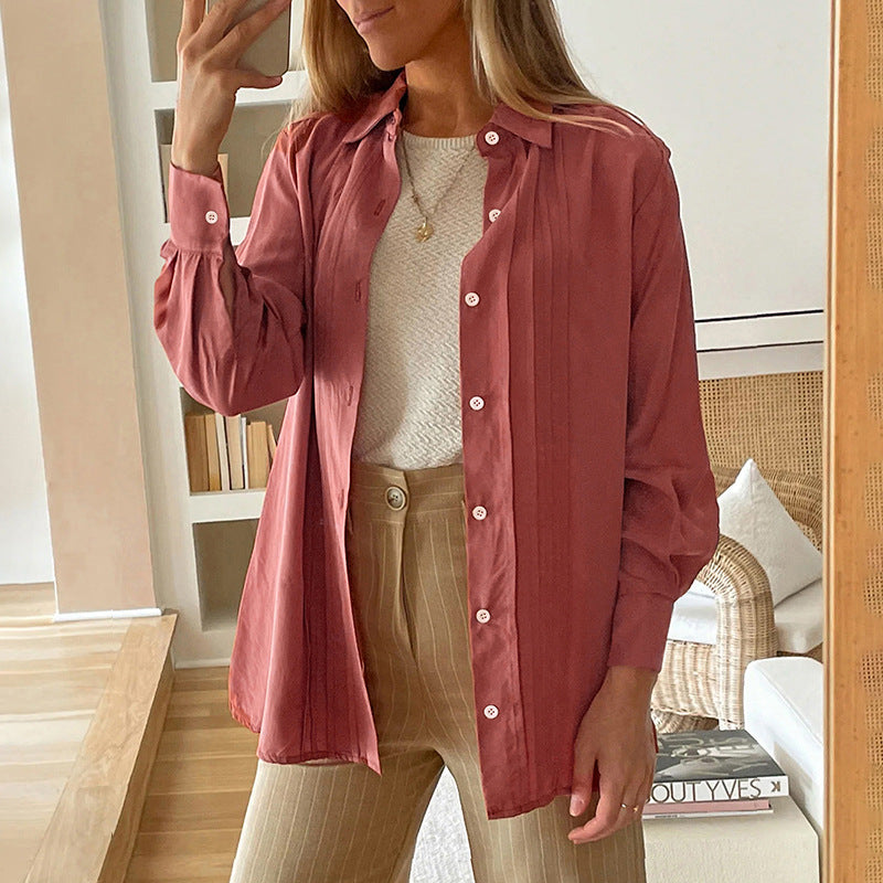 Damen Bluse mit strukturiertem Design und eleganten Knopfdetails Drune
