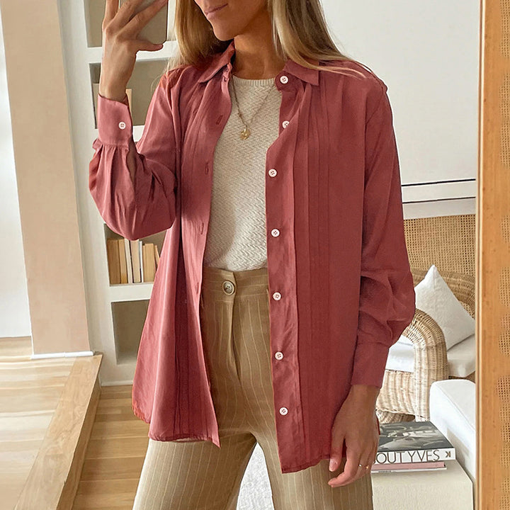 Damen Bluse mit strukturiertem Design und eleganten Knopfdetails Drune