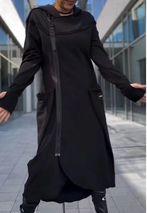 Damen modischer Kapuzenmantel mit seitlichen Taschen und asymmetrischem Saum Drune