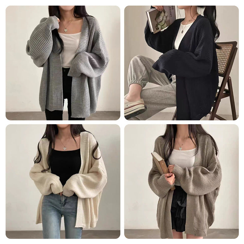 Damen Übergröße Strickjacke mit weit geschnittenen Ärmeln und strukturierter Textur Drune