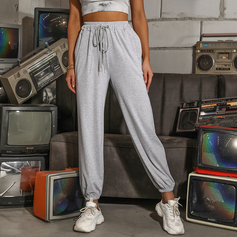 Damen lässige Jogginghose mit elastischem Bund und modernem Kordelzug Drune