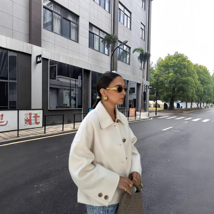 Damen modische Kurzjacke mit eleganten Knopfdetails Drune