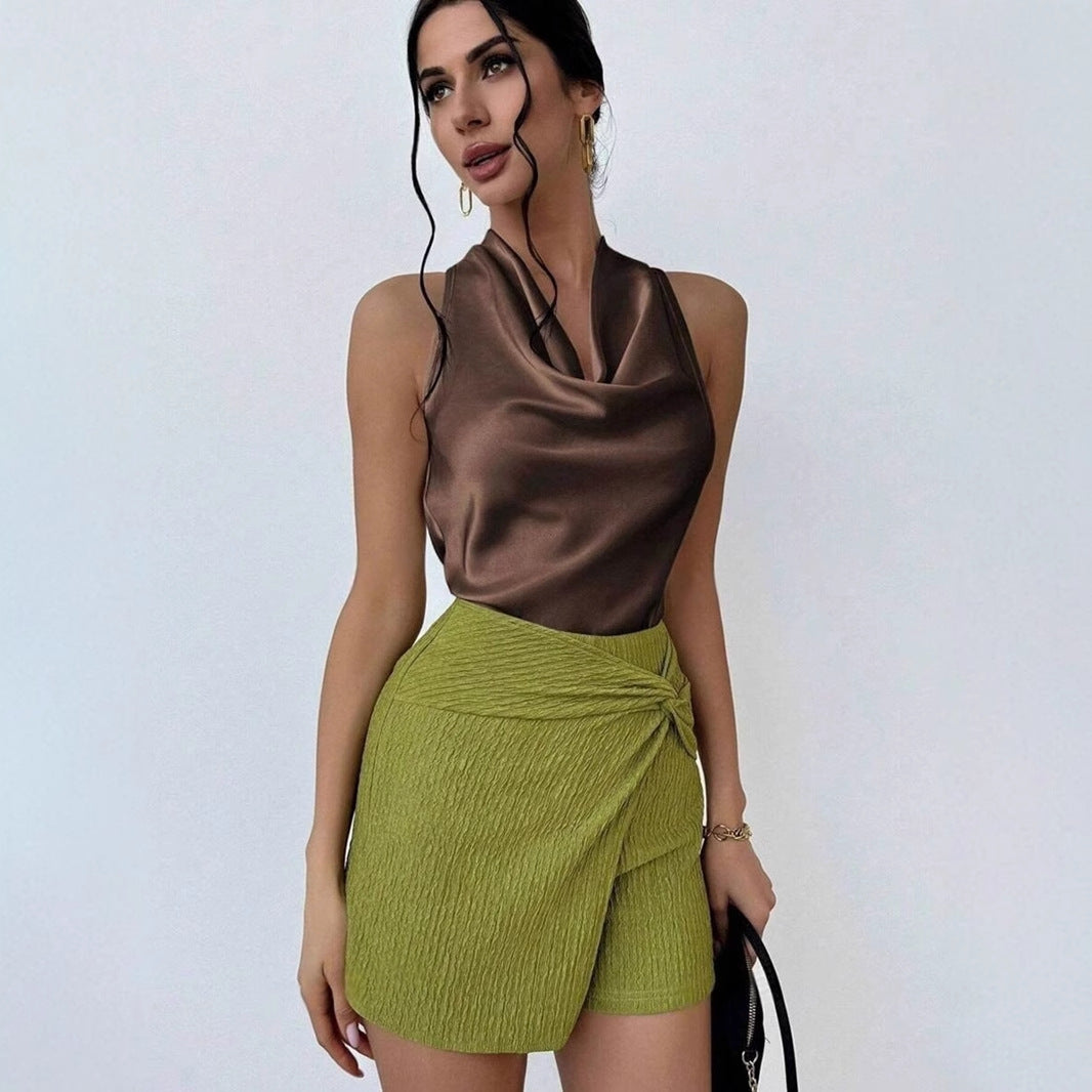 Damen Elegantes Satinoberteil mit schickem Wasserfall-Ausschnitt Drune