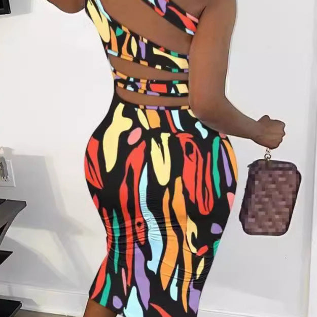 Damen Figurumspielendes Kleid mit eindrucksvollem Grafikmuster und asymmetrischem Schnitt Drune