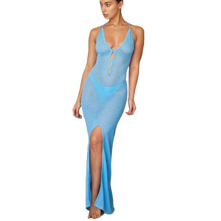 Damen Maxikleid mit verführerischem Schlitz und modischen Knopfdetails Drune
