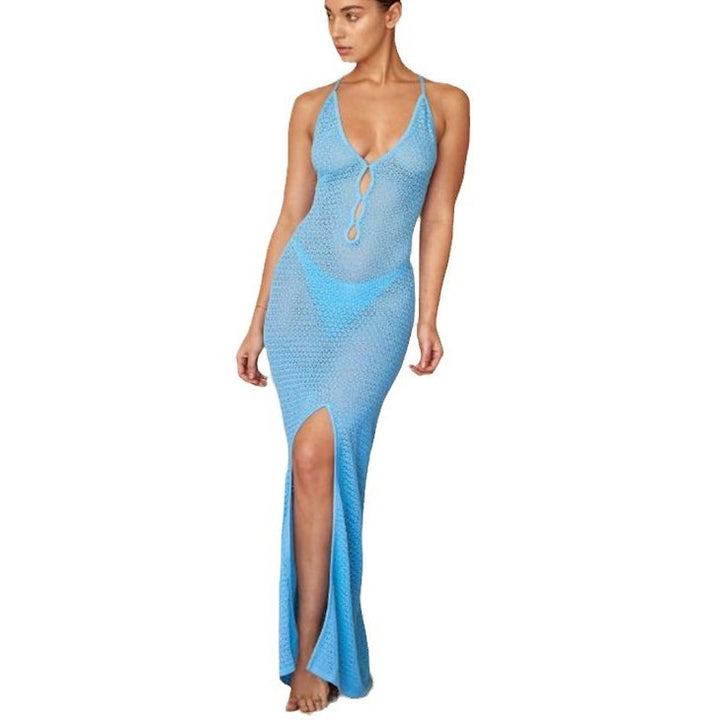 Damen Maxikleid mit verführerischem Schlitz und modischen Knopfdetails Drune
