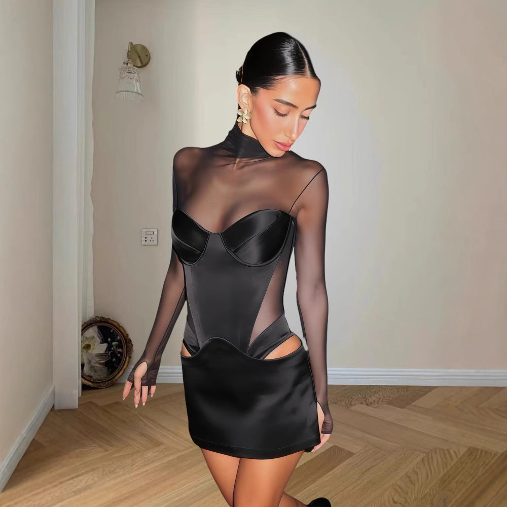 Damen Figurbetontes Kleid mit transparenten Einsätzen und rautenförmigen Cut-Outs Drune