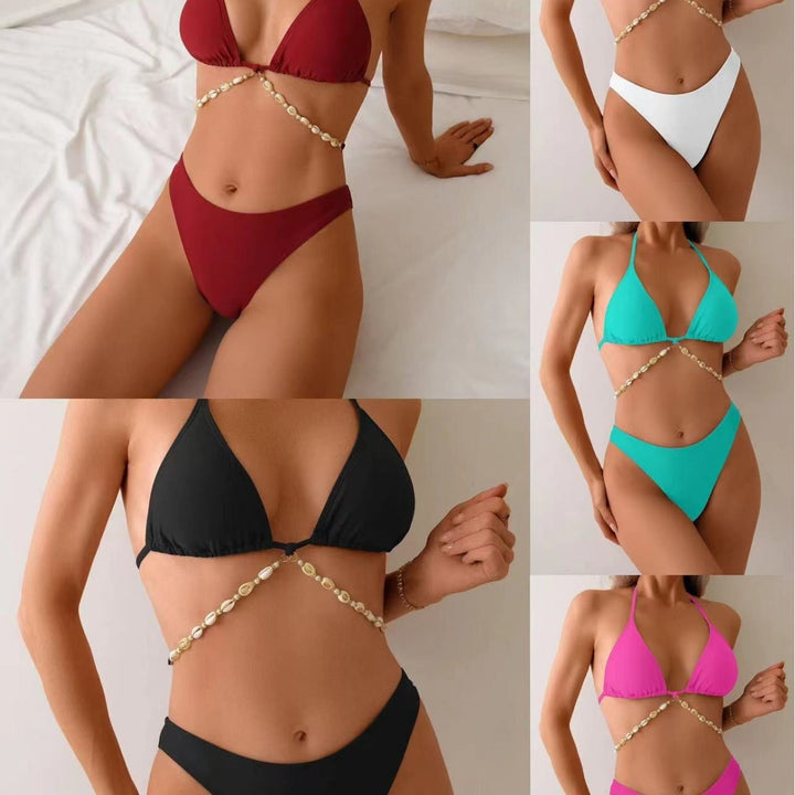 Damen Triangel-Bikini mit dekorativen Muscheldetails Drune