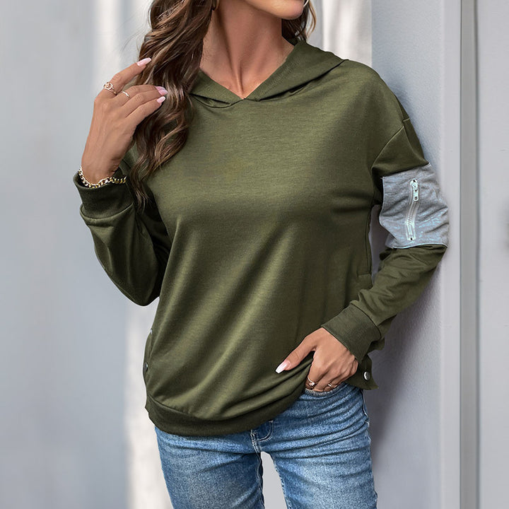 Damen lässiger Kapuzenpullover mit seitlichem Reißverschluss und modischen Akzenten Drune