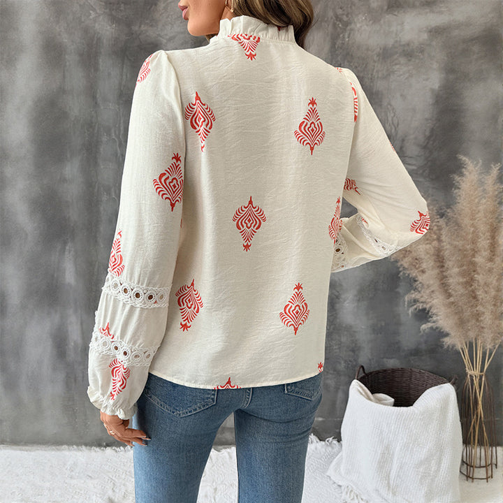 Damen Bluse mit romantischer Stickerei und Rüschendetails Drune