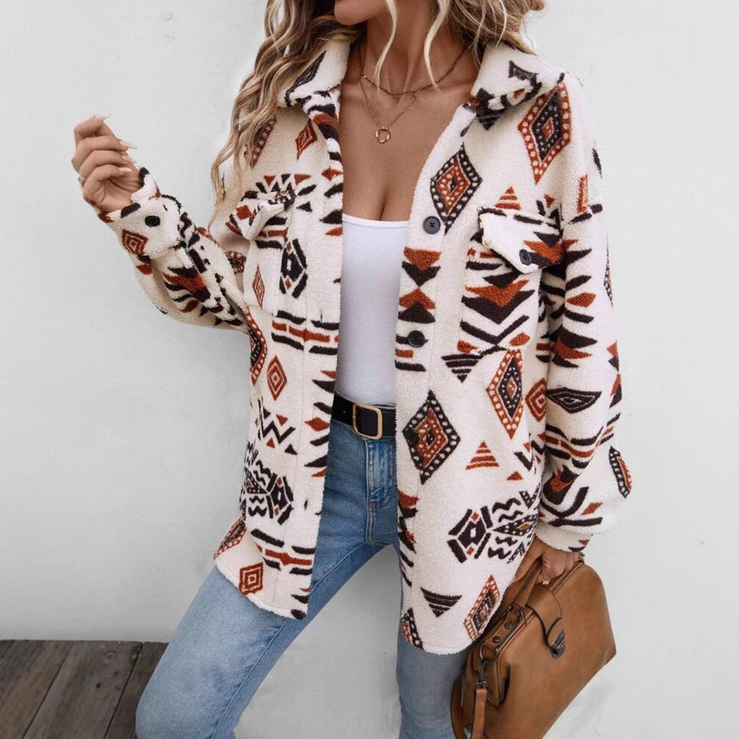 Damen Plüschjacke im tribal inspirierten Design Drune