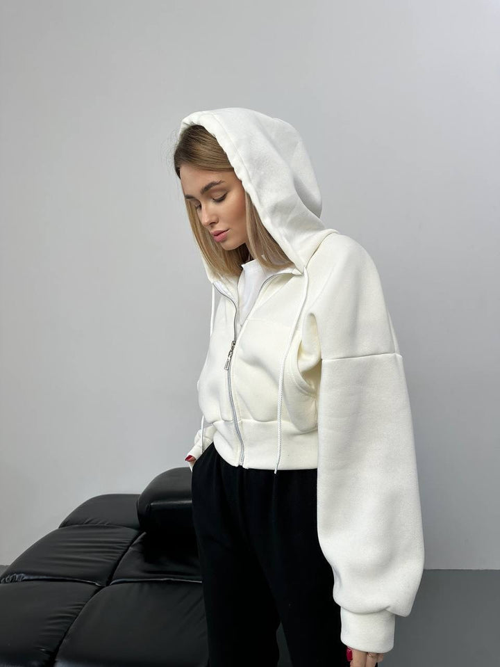 Damen modischer cropped Hoodie mit durchgehendem Reißverschluss und oversized Passform Drune