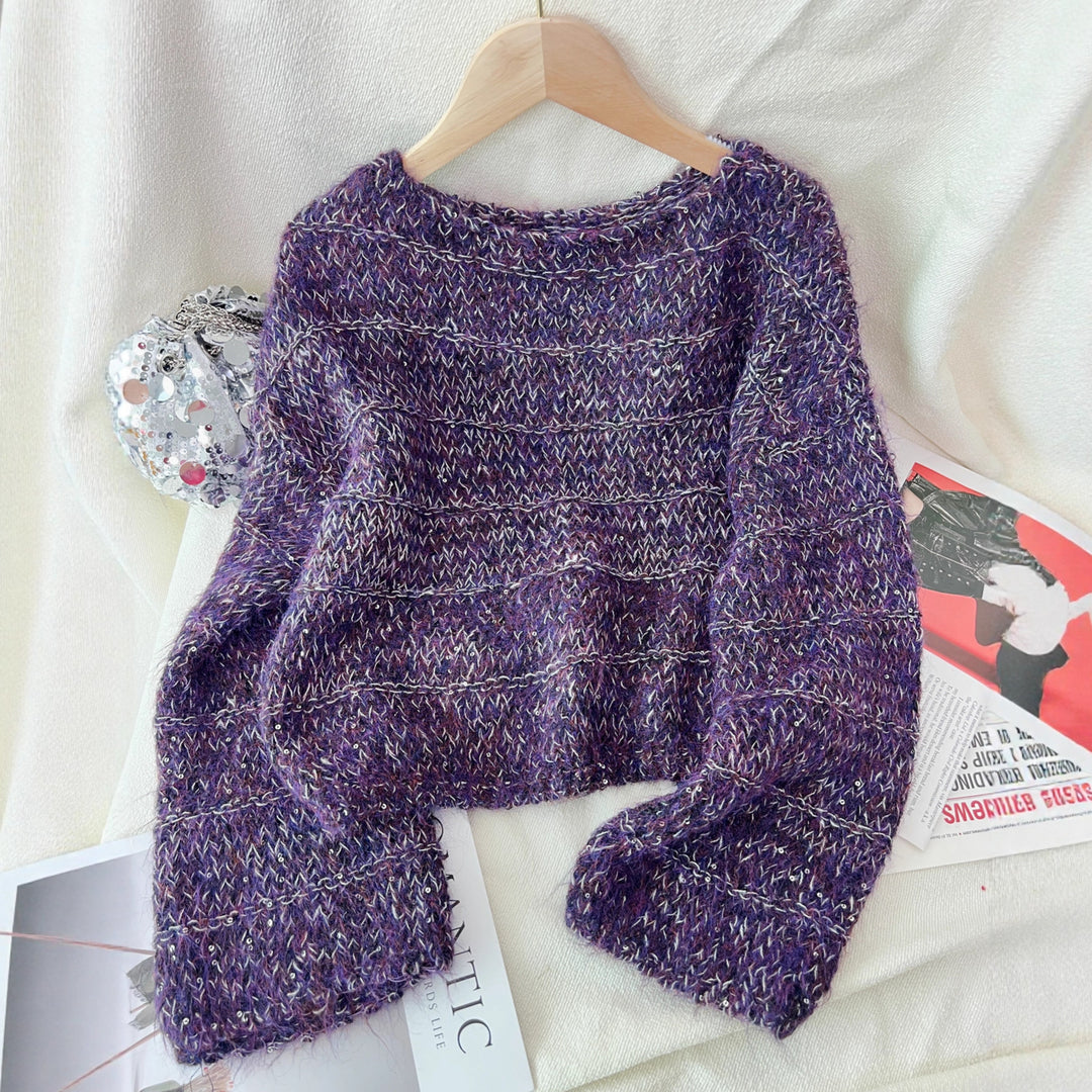 Damen modischer Grobstrickpullover mit lässigem Schnitt und Ballonärmeln Drune