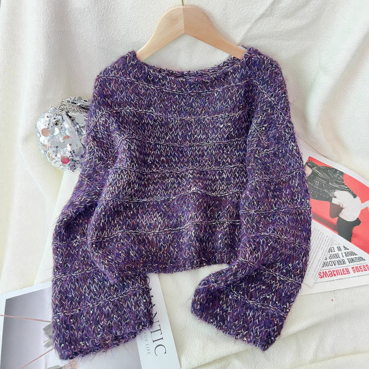 Damen modischer Grobstrickpullover mit lässigem Schnitt und Ballonärmeln Drune