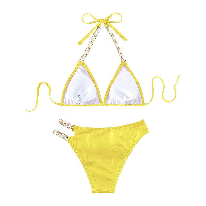 Damen Triangel-Bikini mit goldfarbenen Kettenakzenten Drune