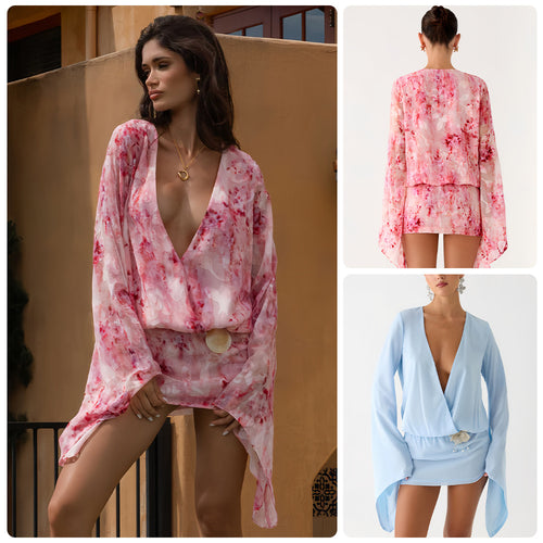 Damen Kimono-Kleid mit fließendem Schnitt und elegantem V-Ausschnitt Drune