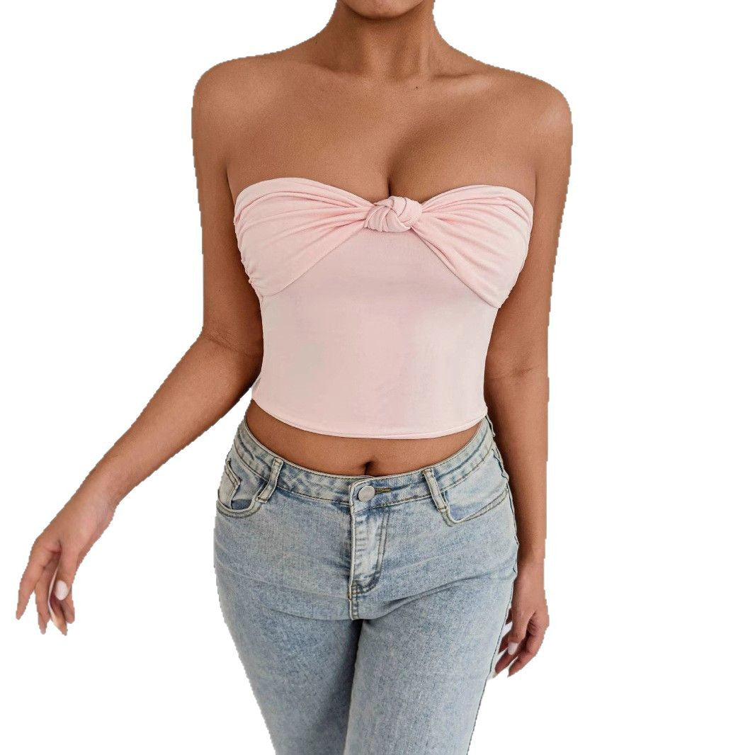 Damen Bandeau Crop-Top mit Knoten-Design Drune
