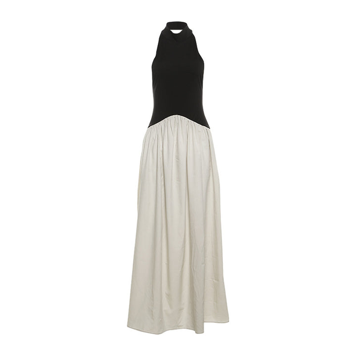 Damen Elegantes Maxikleid mit hochgeschlossenem Design und zwei Farbdetails Drune