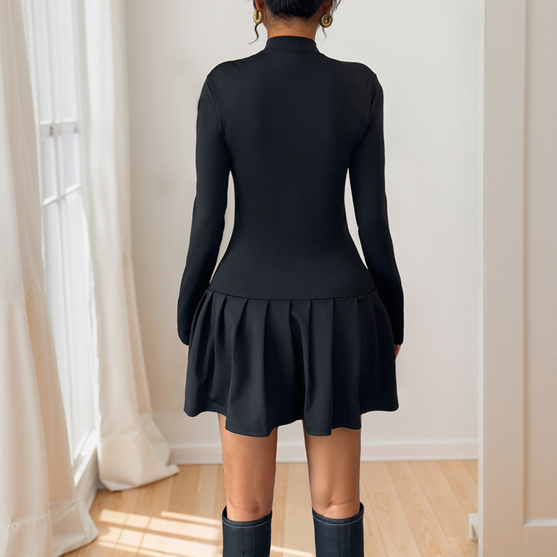Damen modisches Wickelkleid mit elegantem Stehkragen und dekorativen Knopfdetails Drune