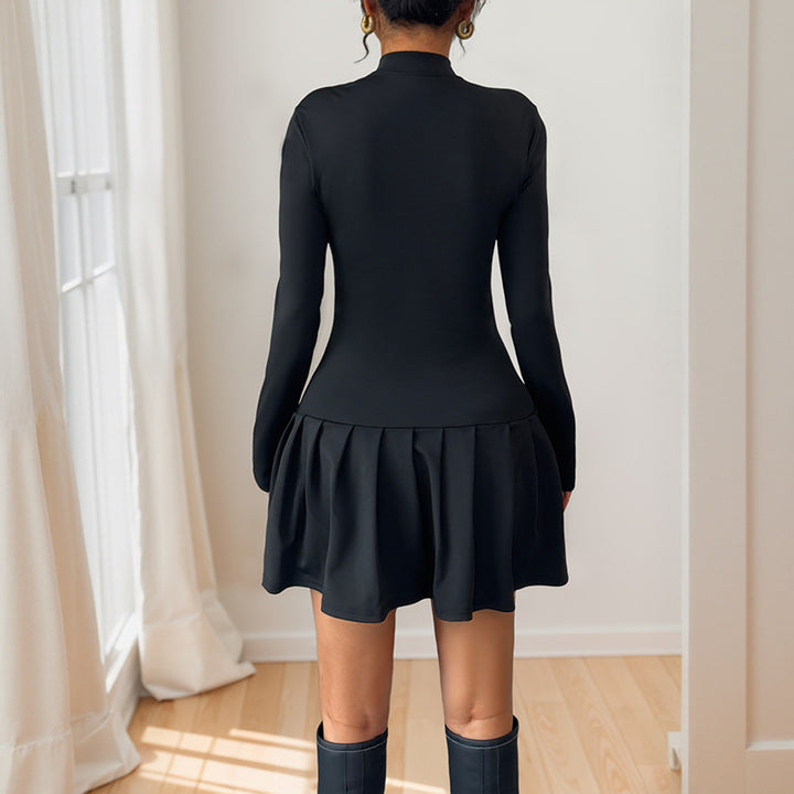 Damen modisches Wickelkleid mit elegantem Stehkragen und dekorativen Knopfdetails Drune