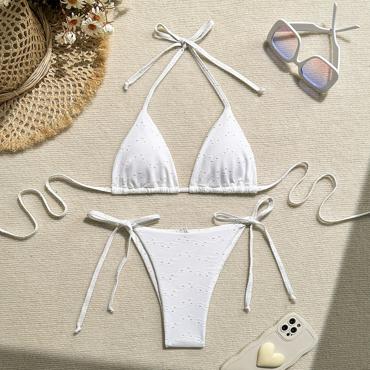Damen Triangel-Bikini mit elastischen Bindebändern und Ripp-Optik Drune