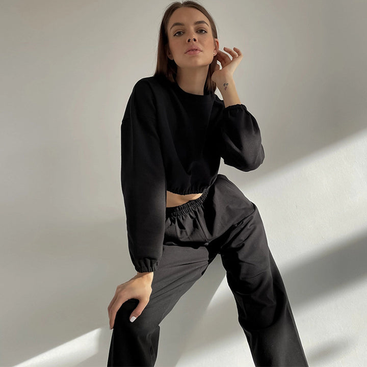 Damen lässiges Set mit elastischem Bund und cropped Jacke Drune