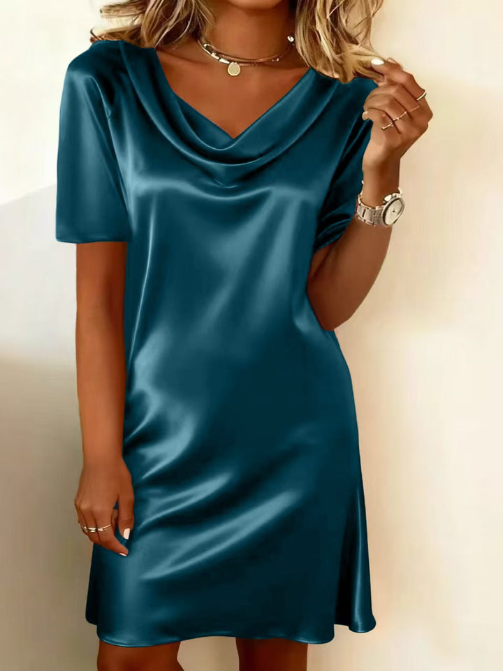 Damen Elegantes Satin-Kleid mit elegantem Wasserfall-Ausschnitt und schmeichelhaftem Schnitt Drune