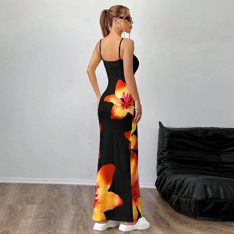 Damen Maxikleid mit floralen Akzenten und tailliertem Schnitt Drune