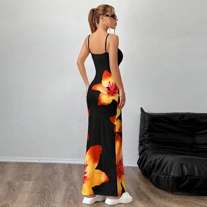 Damen Maxikleid mit floralen Akzenten und tailliertem Schnitt Drune