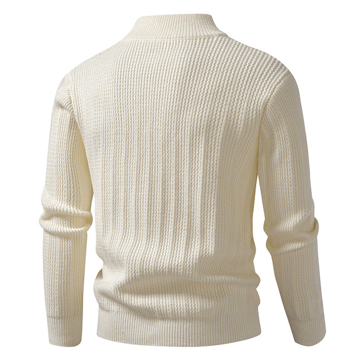 Herren nan feinstrukturierter Halbzip-Pullover mit Stehkragen, geripptem Strukturstrick und schmaler Passform Drune
