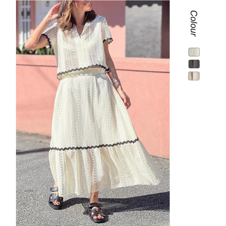 Damen Maxikleid mit voluminösem Rock und eleganter Rüsche Drune