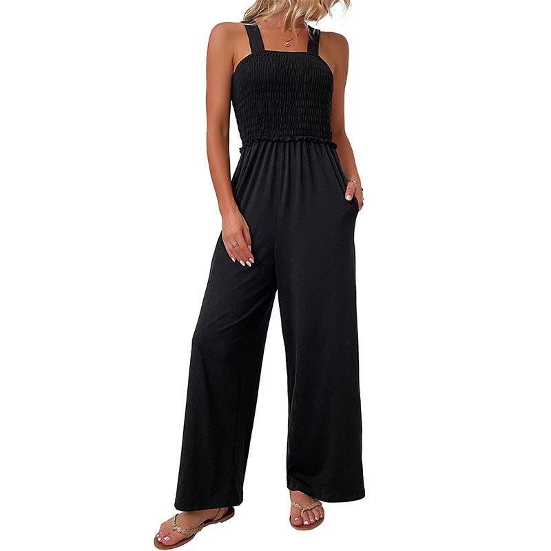 Damen Wildleder Jumpsuit mit schmalem Gummibund und eleganten Trägern Drune