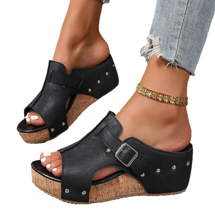 Damen Wedge-Pantoletten mit dekorativem Riemendesign und ergonomischem Fußbett Drune