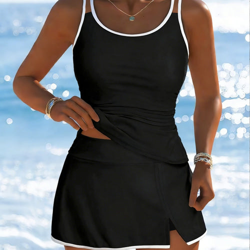 Damen Sportliches Tankini-Set mit elegantem Rock und verstellbaren Trägern Drune