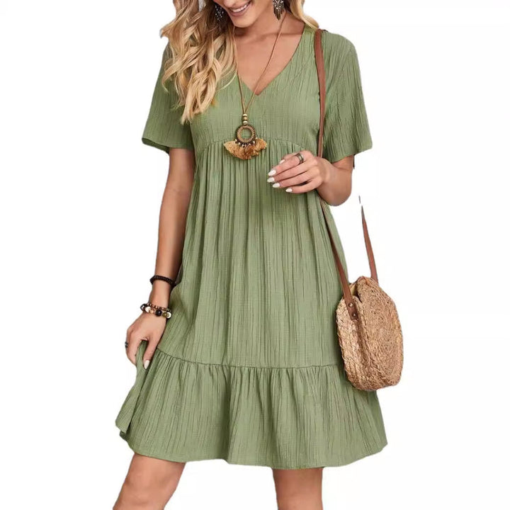 Damen V-Ausschnitt Sommerkleid mit voluminösem Saum Drune