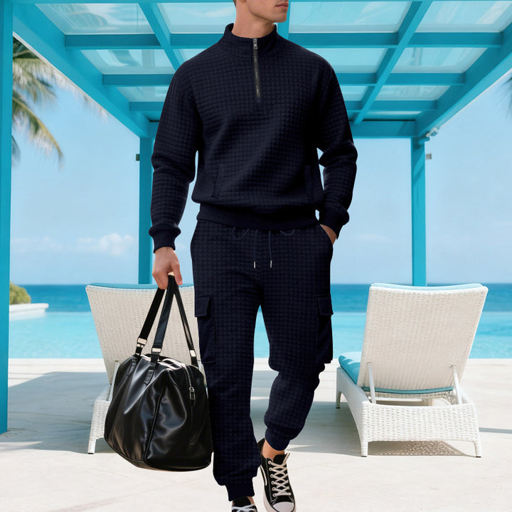 Herren Funkelndes Freizeit-Ensemble mit hohem Kragen und praktischen Taschen Drune