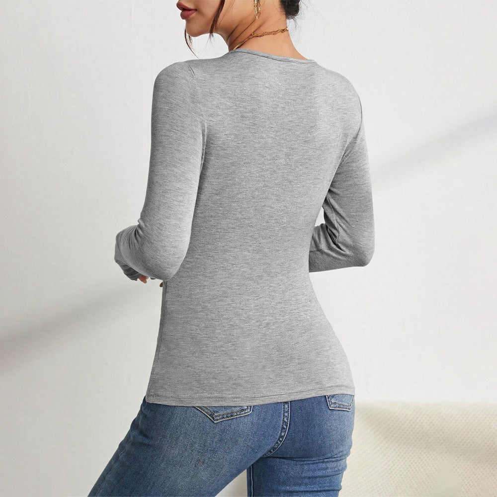 Damen Langarm-Bodysuit mit modischem V-Ausschnitt und raffinierten Schulterdetails Drune