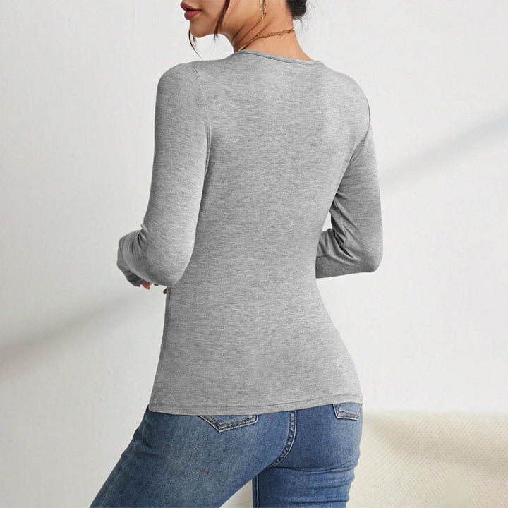 Damen Langarm-Bodysuit mit modischem V-Ausschnitt und raffinierten Schulterdetails Drune