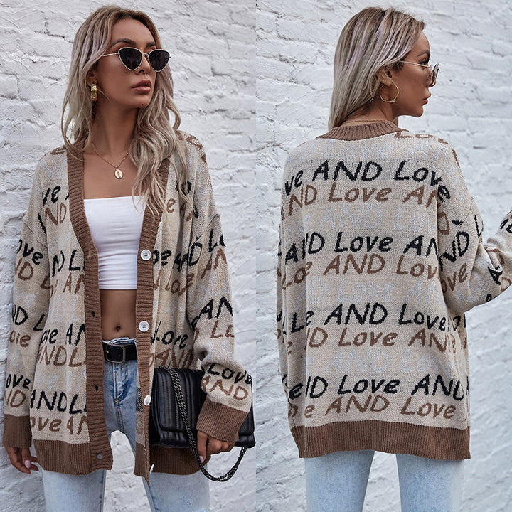 Damen Strickjacke mit modischem Schriftzug und lässigem Schnitt Drune