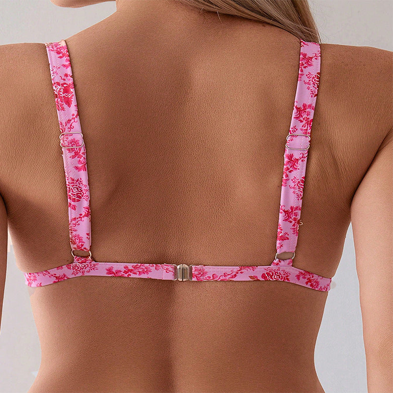 Damen Triangel-Bikini mit elegantem floralem Design und verstellbaren Trägern Drune