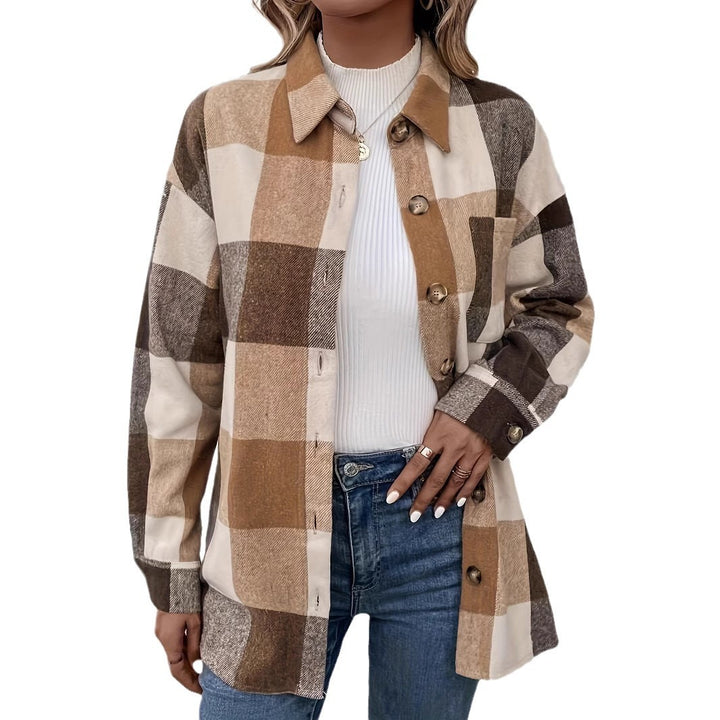 Damen Karierte Overshirtjacke aus weich strukturiertem Material Drune