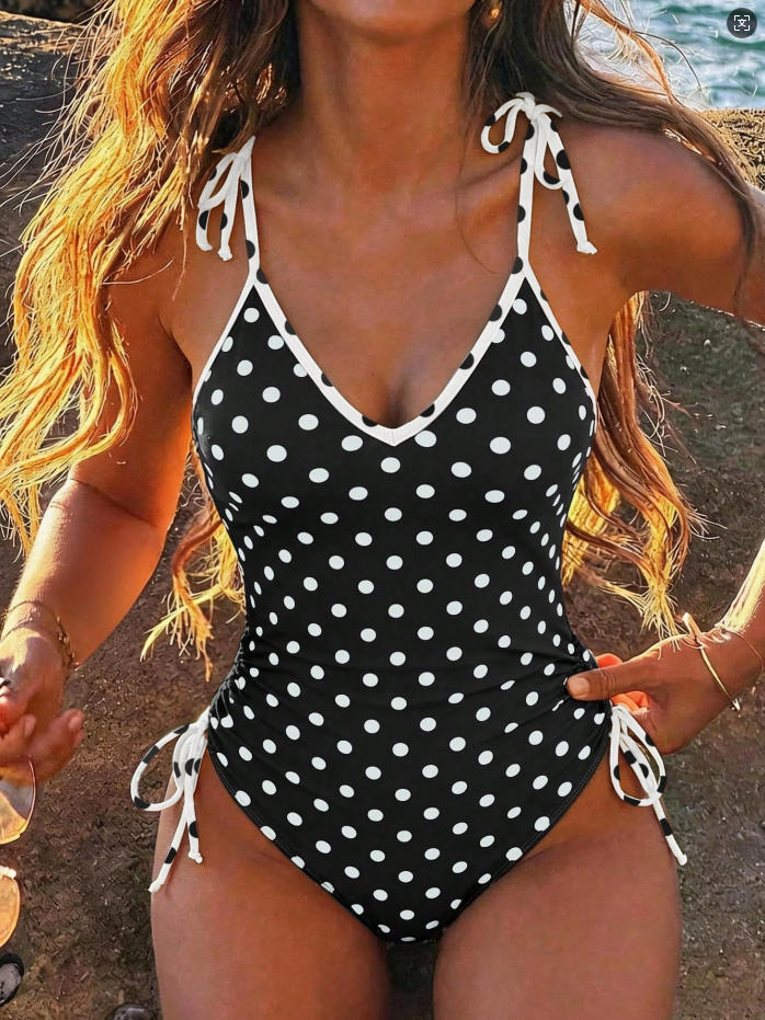 Damen einteiliges Schwimmoutfit mit verspieltem Punkten-Design Drune