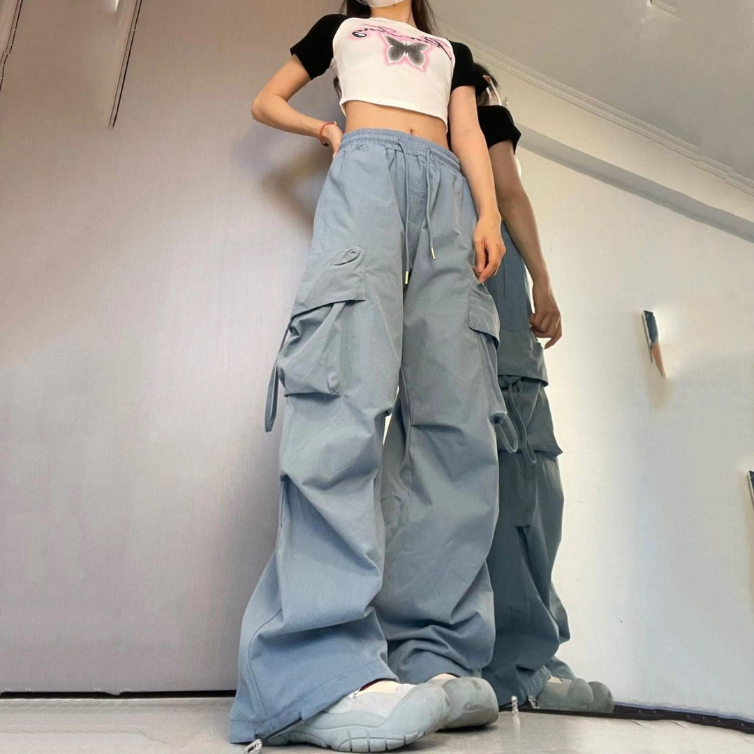 Damen nan ultraleichte Freizeit-Hose mit hohem Elastikbund, Kordelzug und verstellbarem Beinabschluss Drune