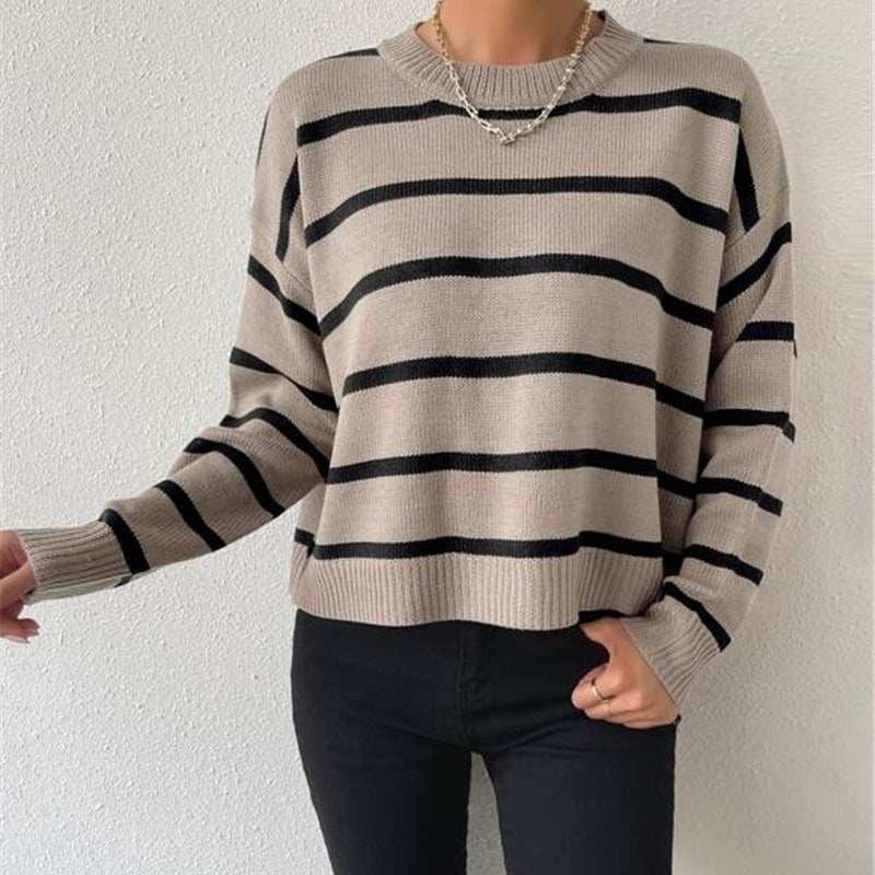 Damen lässiger Strickpullover mit spannenden Streifenmustern Drune