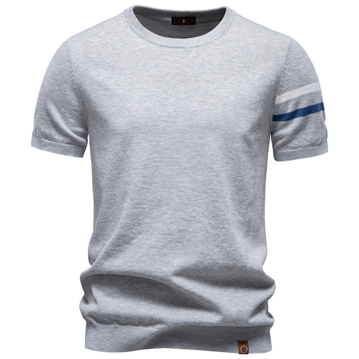 Herren nan feines Baumwollstrickshirt mit Rundhalsausschnitt kurzärmelig und kontrastierenden Ärmelstreifen Drune