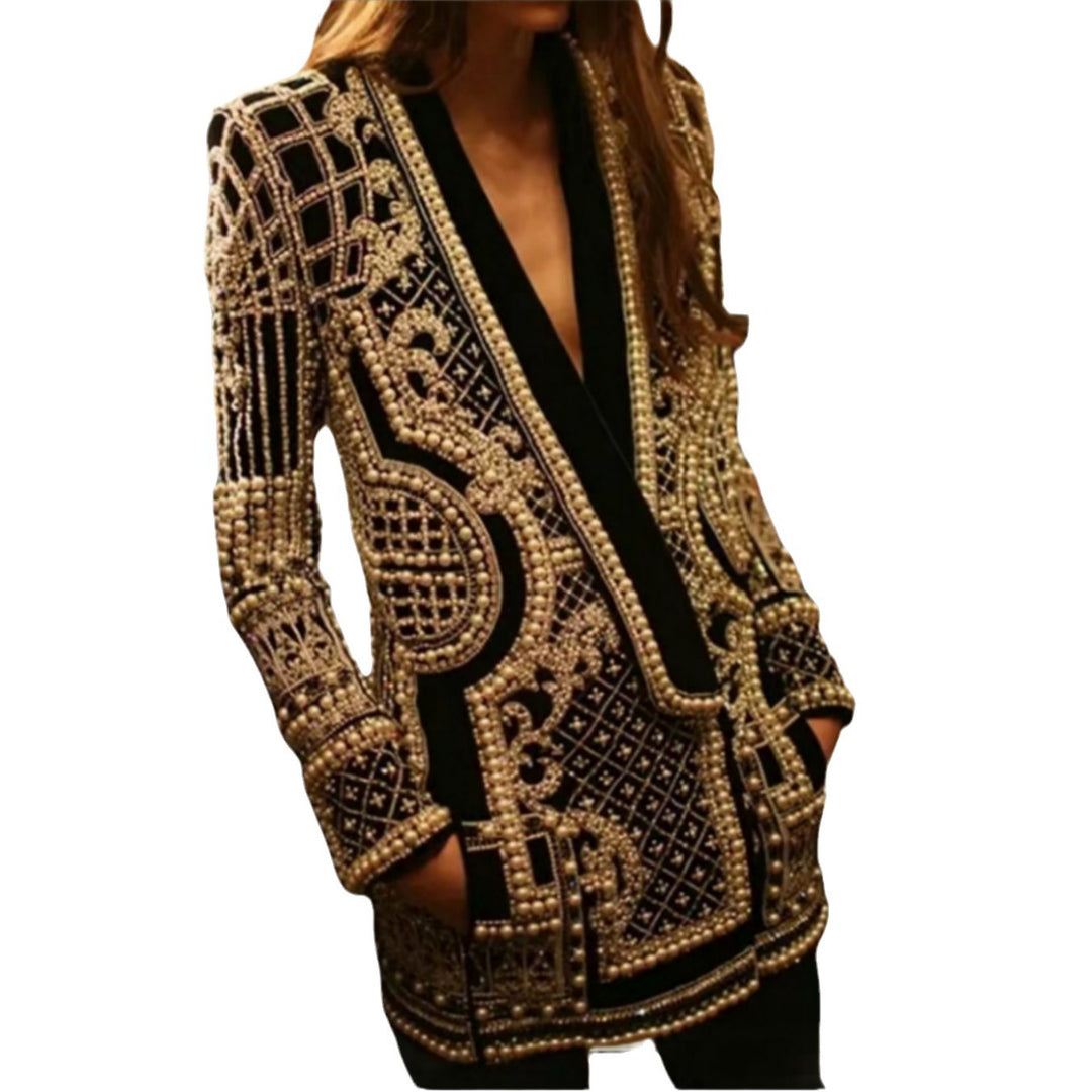 Damen Elegante Strickjacke mit funkelndem Perlenbesatz Drune
